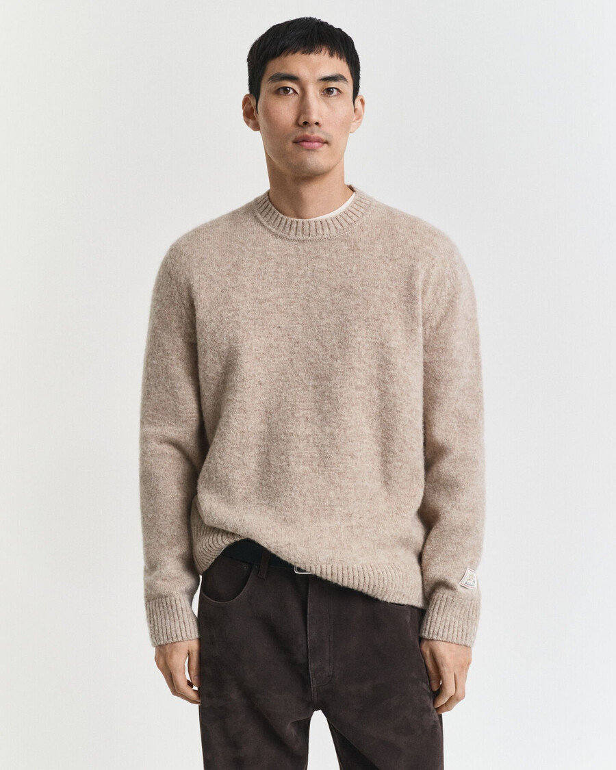 scottish wool crew neck sweater - khaki melange