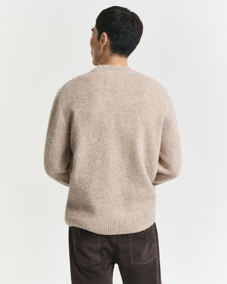 scottish wool crew neck sweater - khaki melange