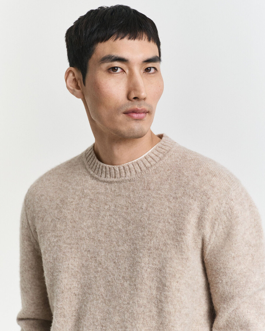 scottish wool crew neck sweater - khaki melange
