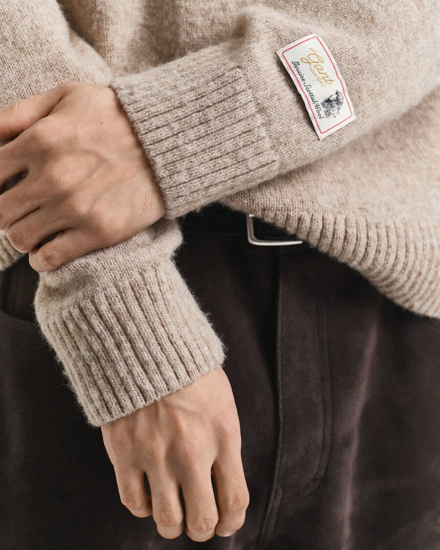 scottish wool crew neck sweater - khaki melange