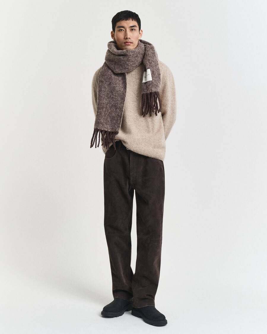 scottish wool crew neck sweater - khaki melange