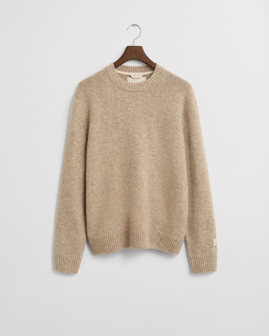 scottish wool crew neck sweater - khaki melange
