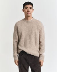 scottish wool crew neck sweater - khaki melange
