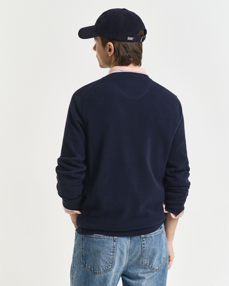 cotton piqué crew neck sweater - evening blue