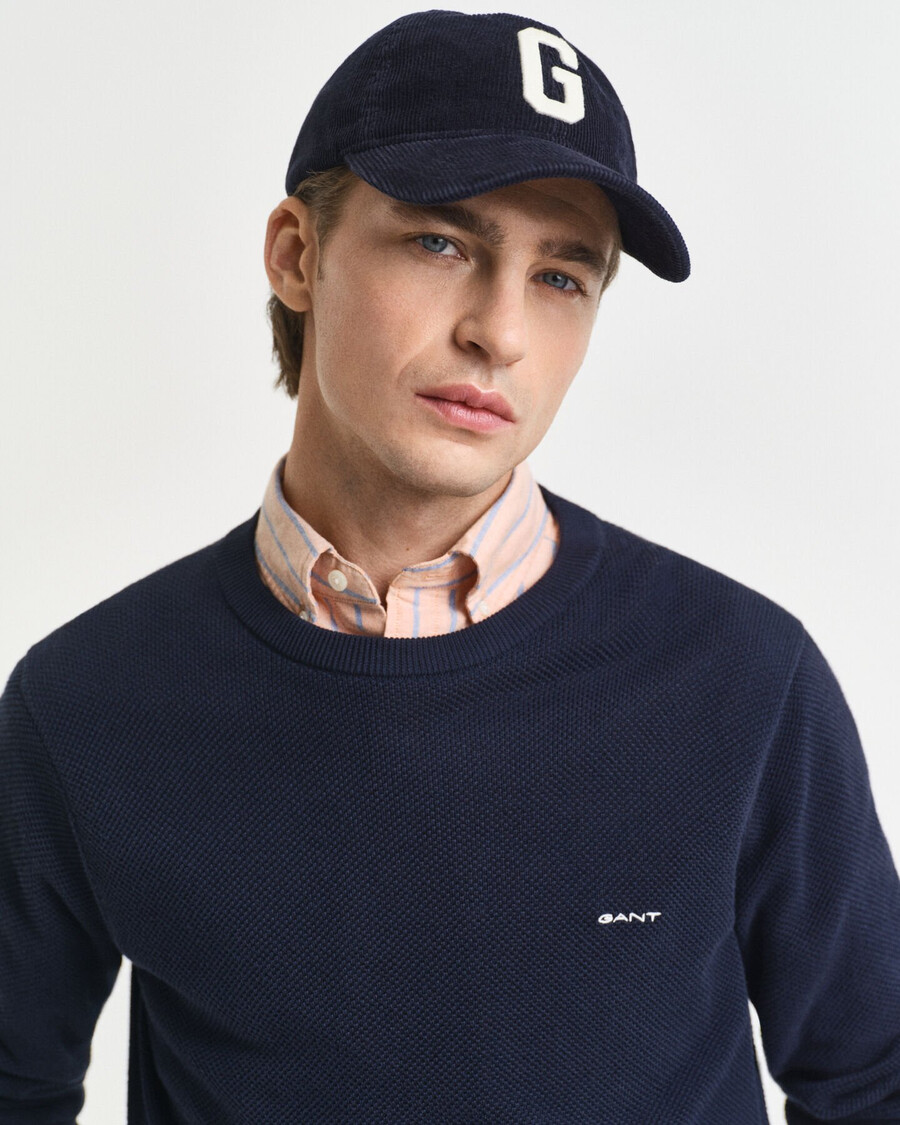 cotton piqué crew neck sweater - evening blue