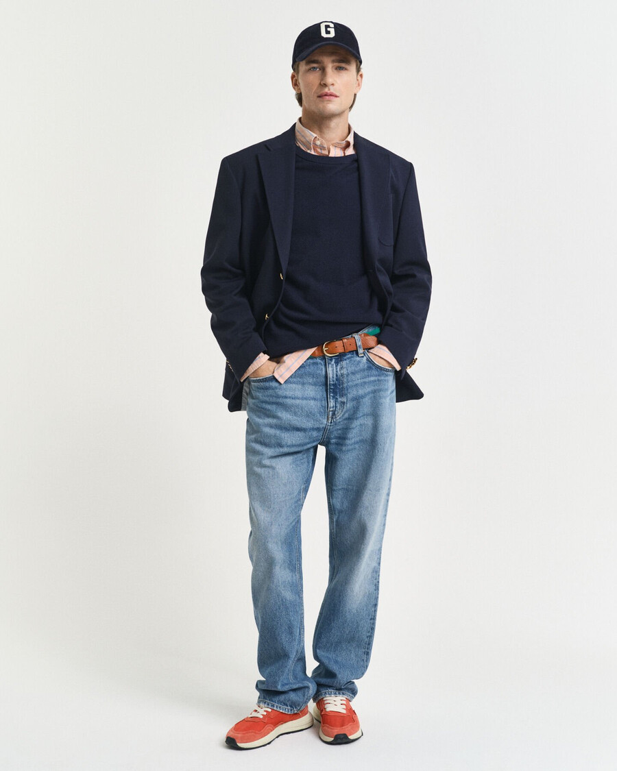 cotton piqué crew neck sweater - evening blue