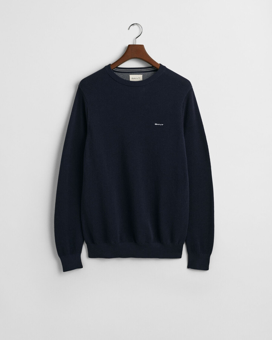 cotton piqué crew neck sweater - evening blue