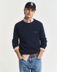 cotton piqué crew neck sweater - evening blue