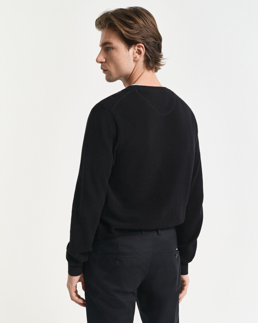 cotton piqué crew neck sweater - black