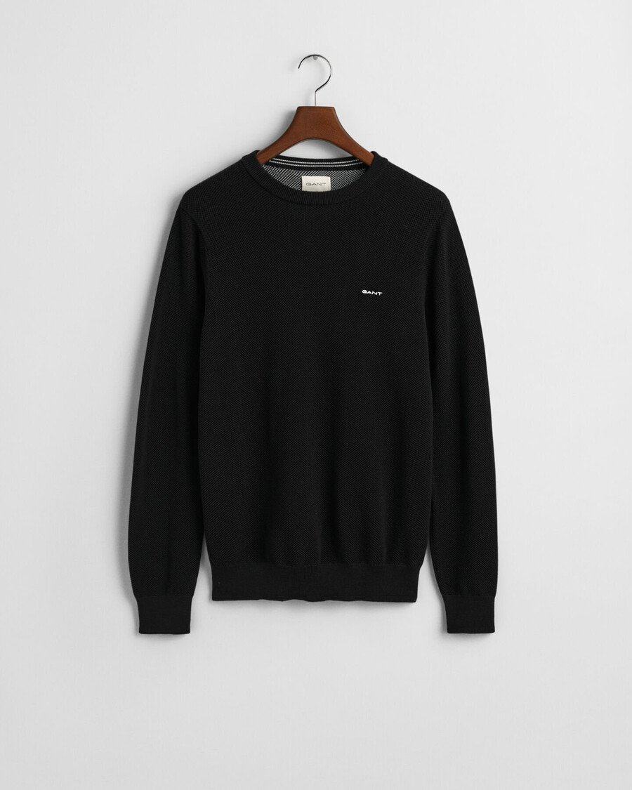 cotton piqué crew neck sweater - black