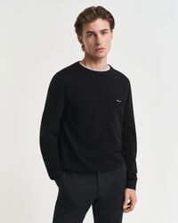 cotton piqué crew neck sweater - black