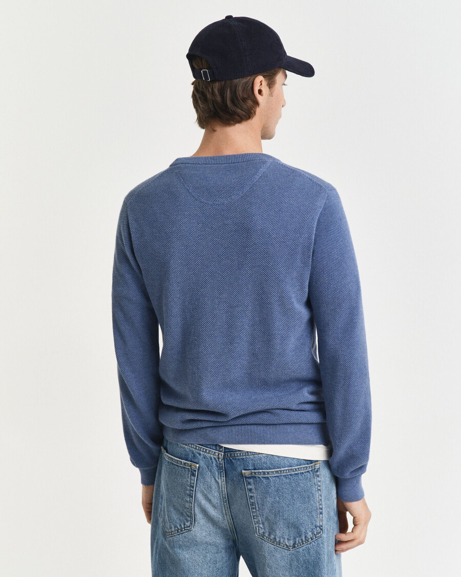 cotton piqué crew neck sweater - denim blue melange