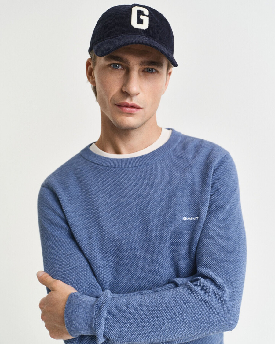 cotton piqué crew neck sweater - denim blue melange
