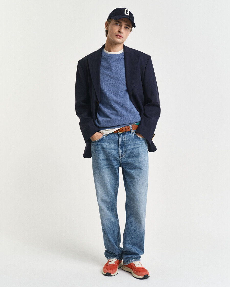 cotton piqué crew neck sweater - denim blue melange