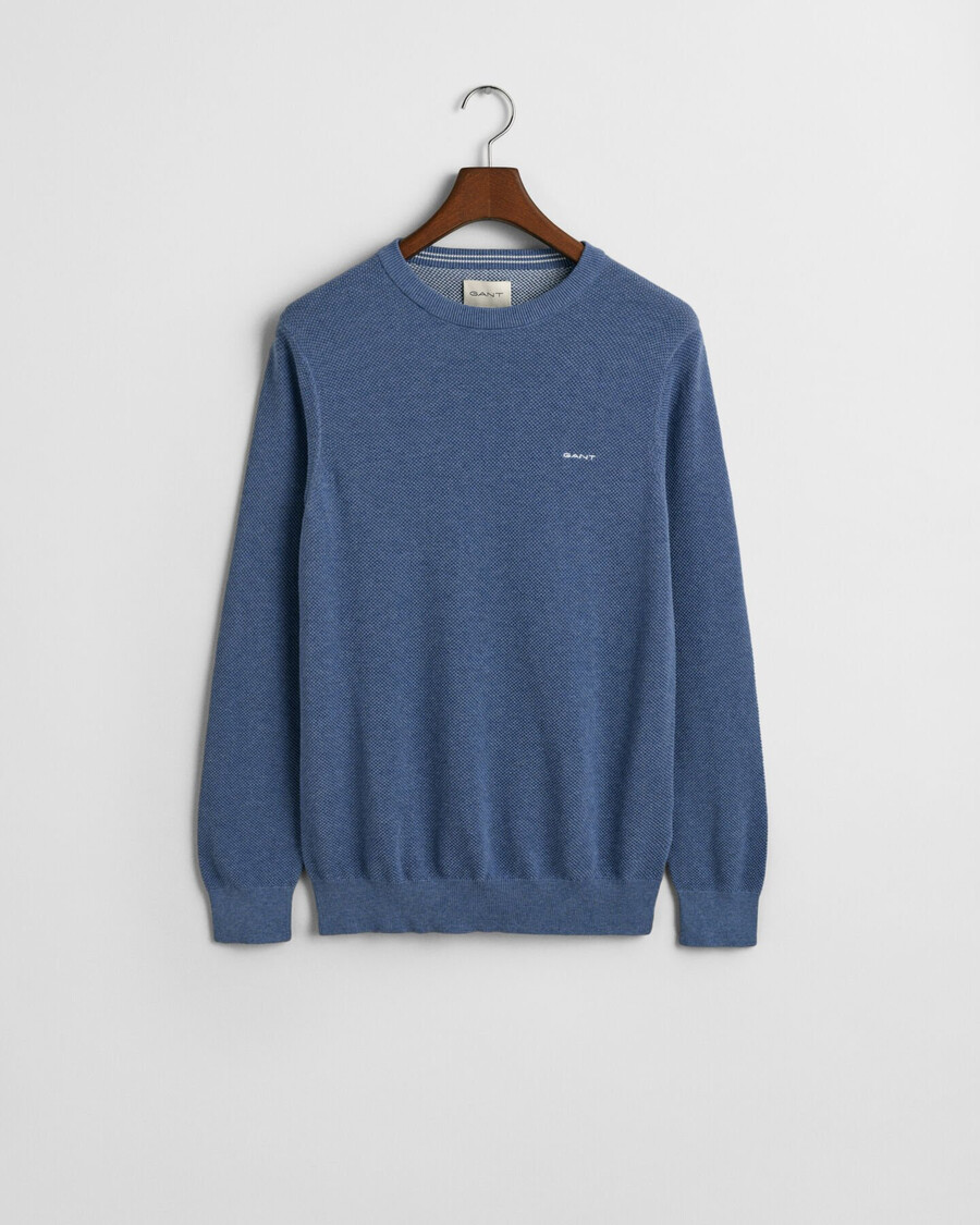 cotton piqué crew neck sweater - denim blue melange