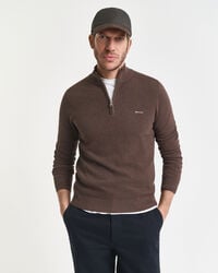 cotton piqué halfzip sweater - brown melange