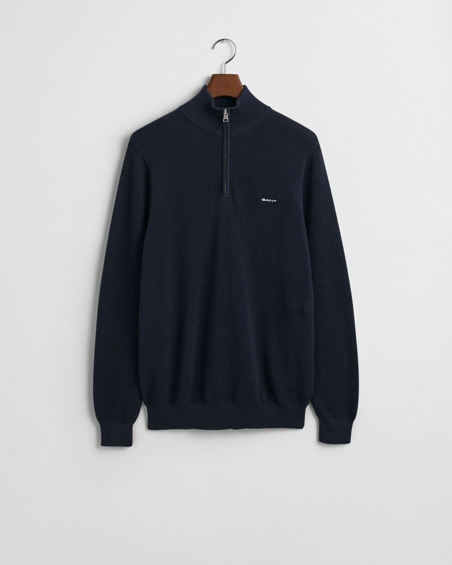 cotton piqué halfzip sweater - evening blue