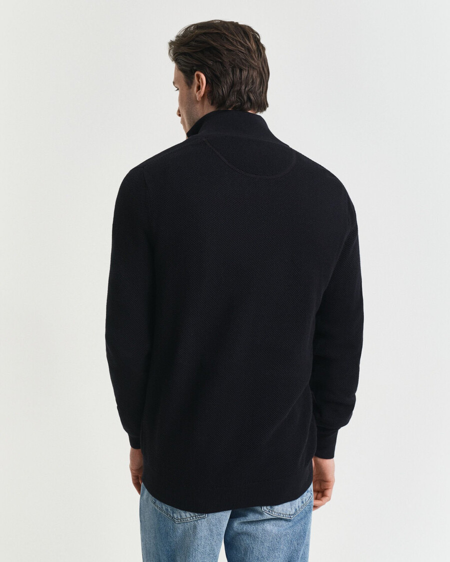 cotton piqué halfzip sweater - black