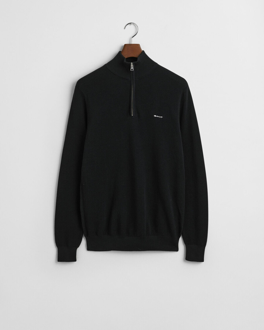 cotton piqué halfzip sweater - black