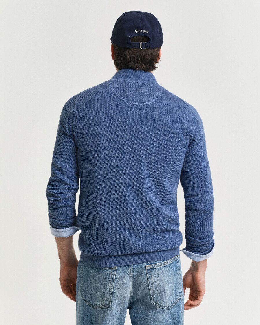 cotton piqué halfzip sweater - denim blue melange