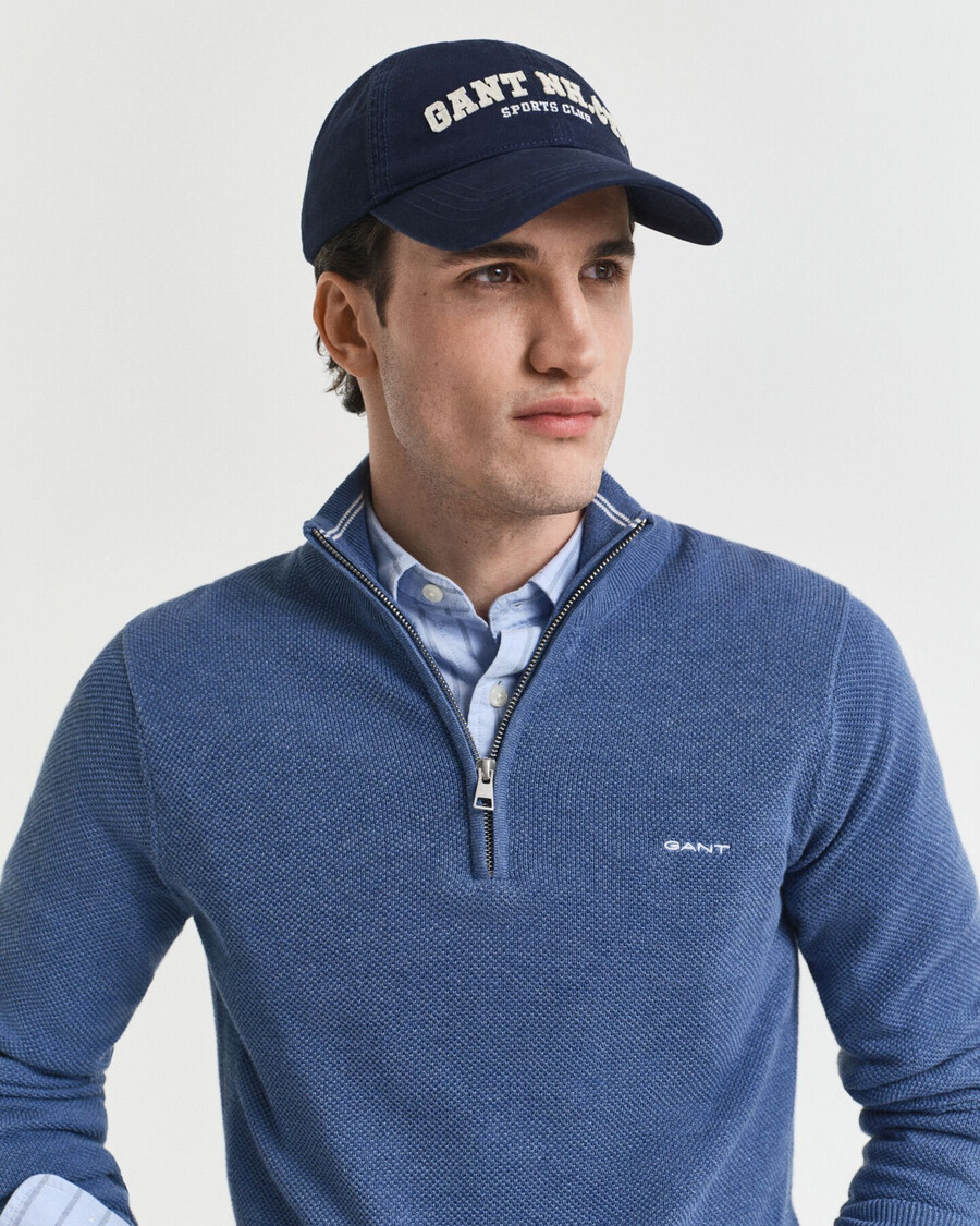 cotton piqué halfzip sweater - denim blue melange