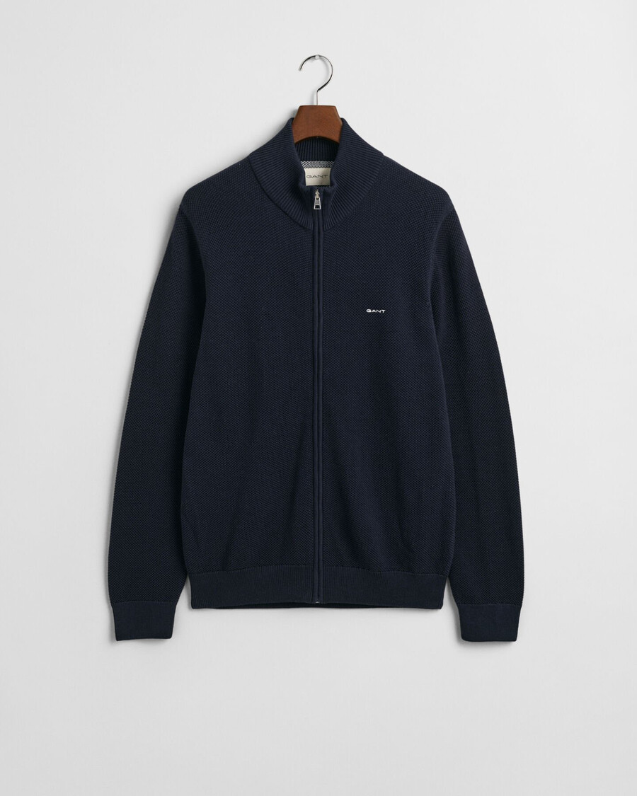 cotton piqué zip cardigan - evening blue
