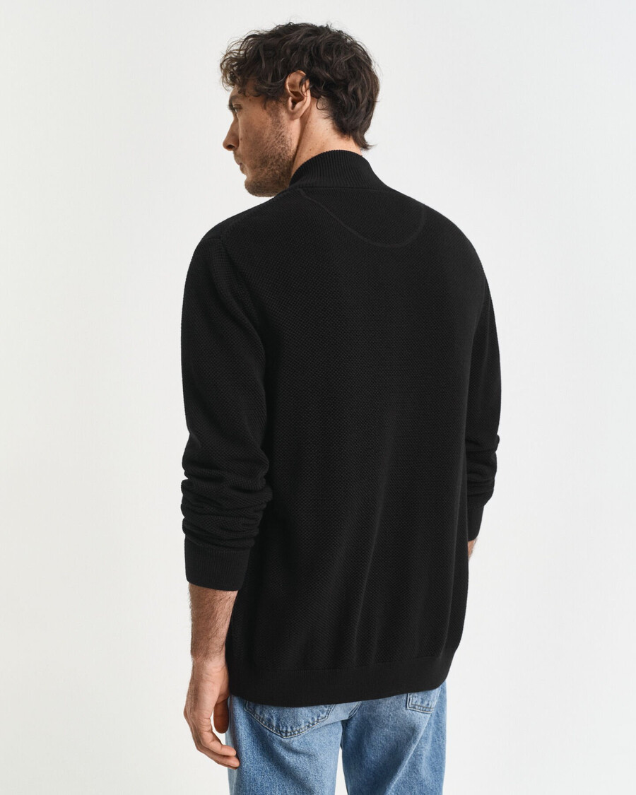 cotton piqué zip cardigan - black