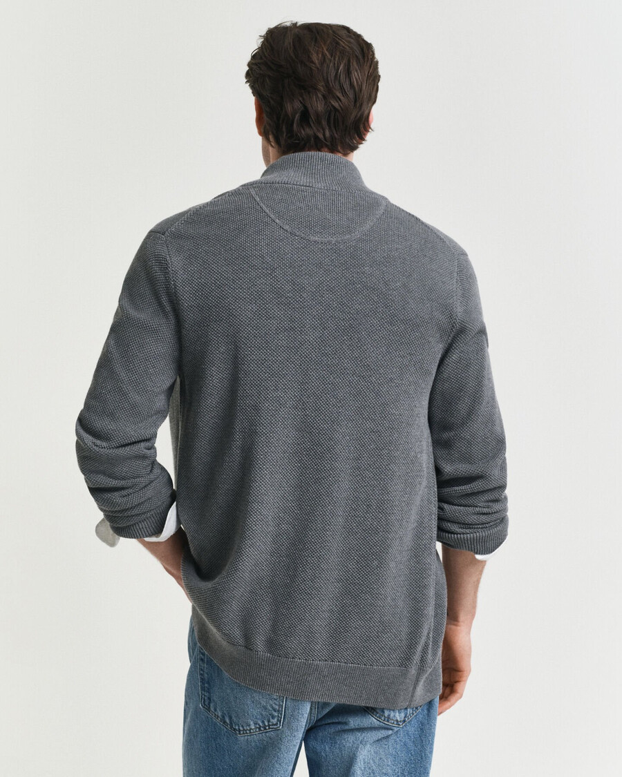 cotton piqué zip cardigan - dark grey melange