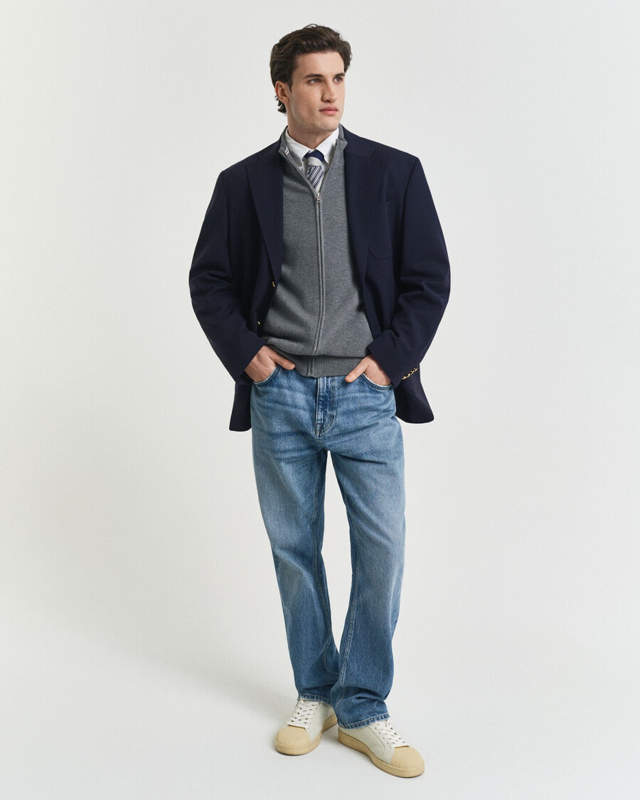 cotton piqué zip cardigan - dark grey melange