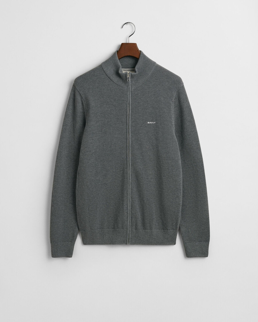 cotton piqué zip cardigan - dark grey melange