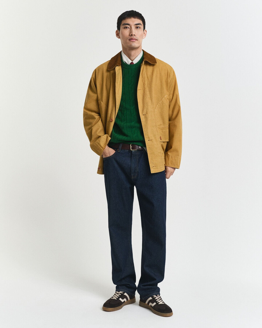 lambswool cable knit crew neck sweater - forest green