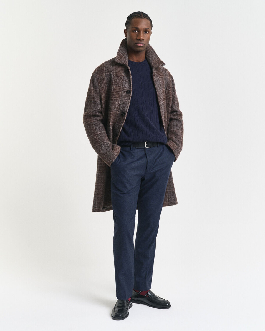 lambswool cable knit crew neck sweater - evening blue