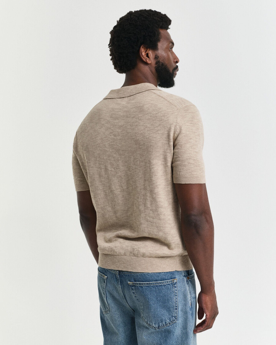 linen blend short sleeve polo sweater - dry sand