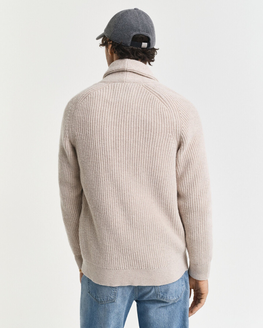 wool blend shawl collar cardigan - light beige melange