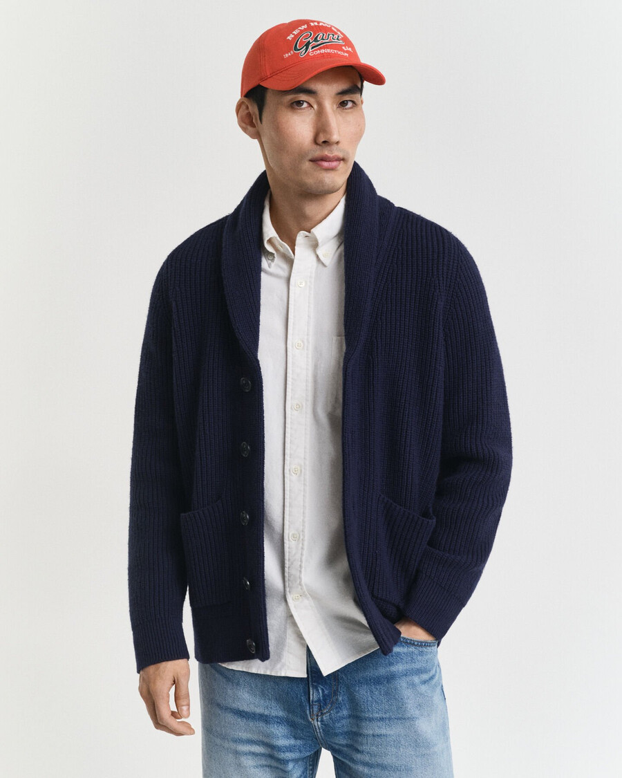 wool blend shawl collar cardigan - evening blue