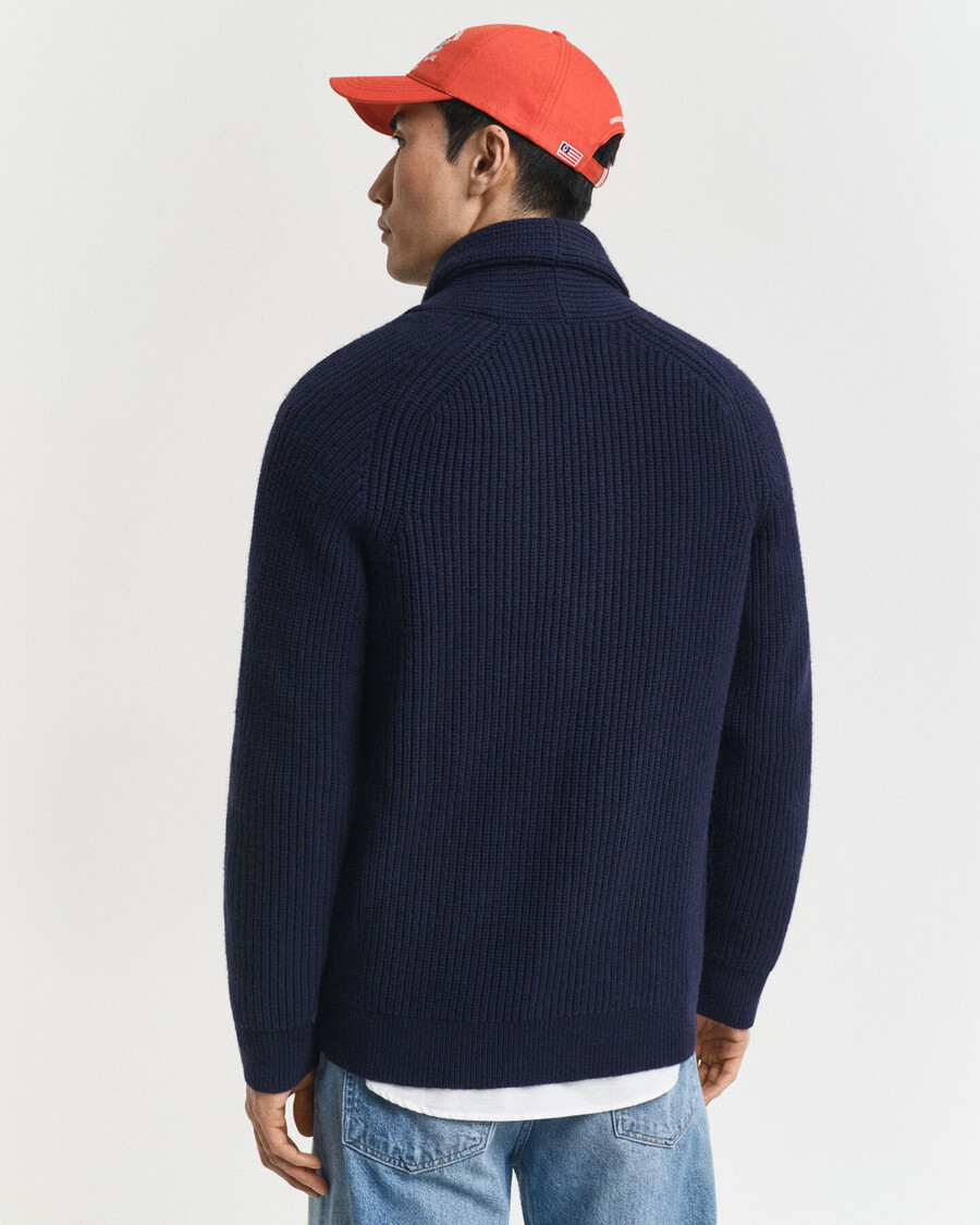 wool blend shawl collar cardigan - evening blue
