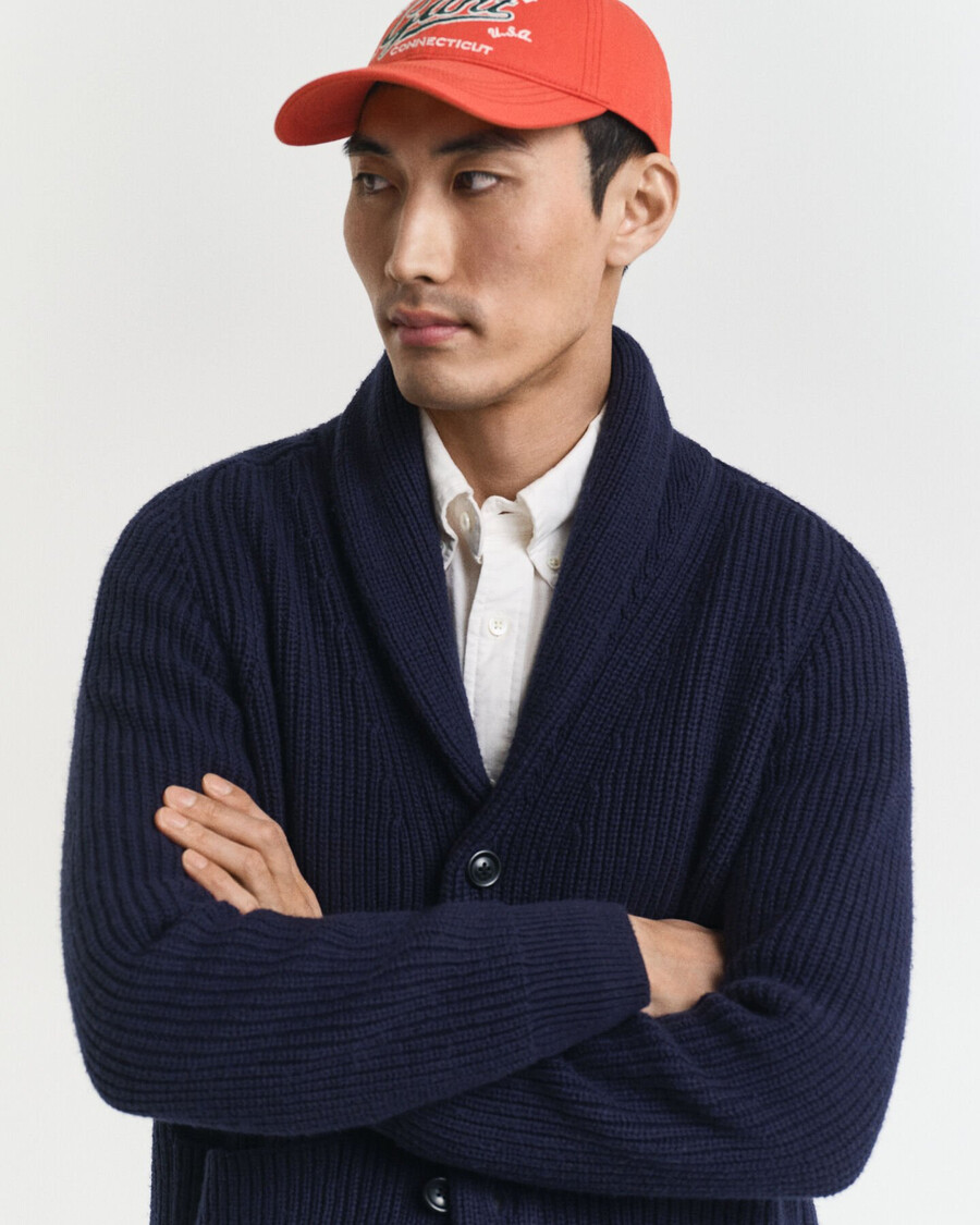 wool blend shawl collar cardigan - evening blue