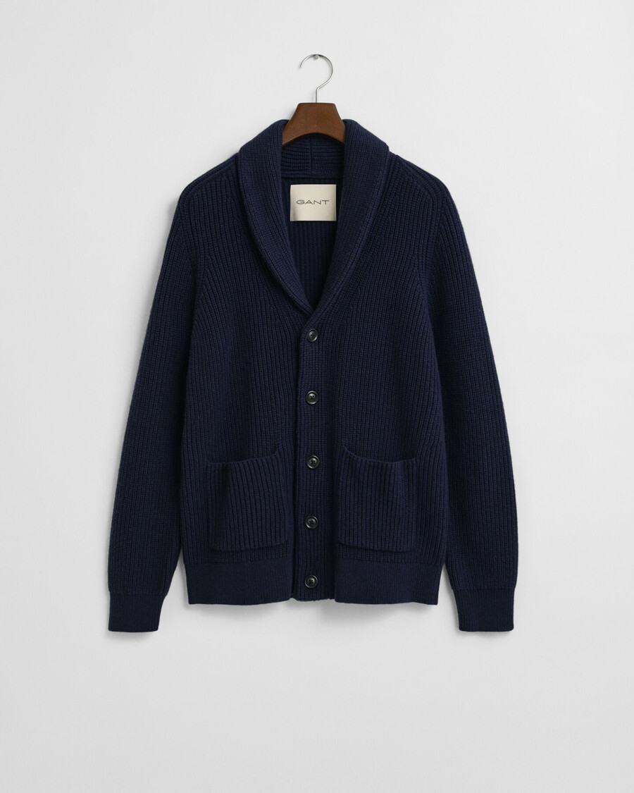 wool blend shawl collar cardigan - evening blue
