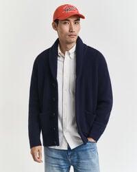 wool blend shawl collar cardigan - evening blue