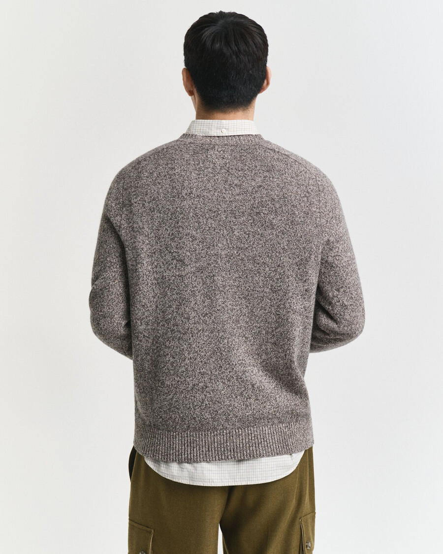 wool blend mouliné crew neck sweater - brown melange