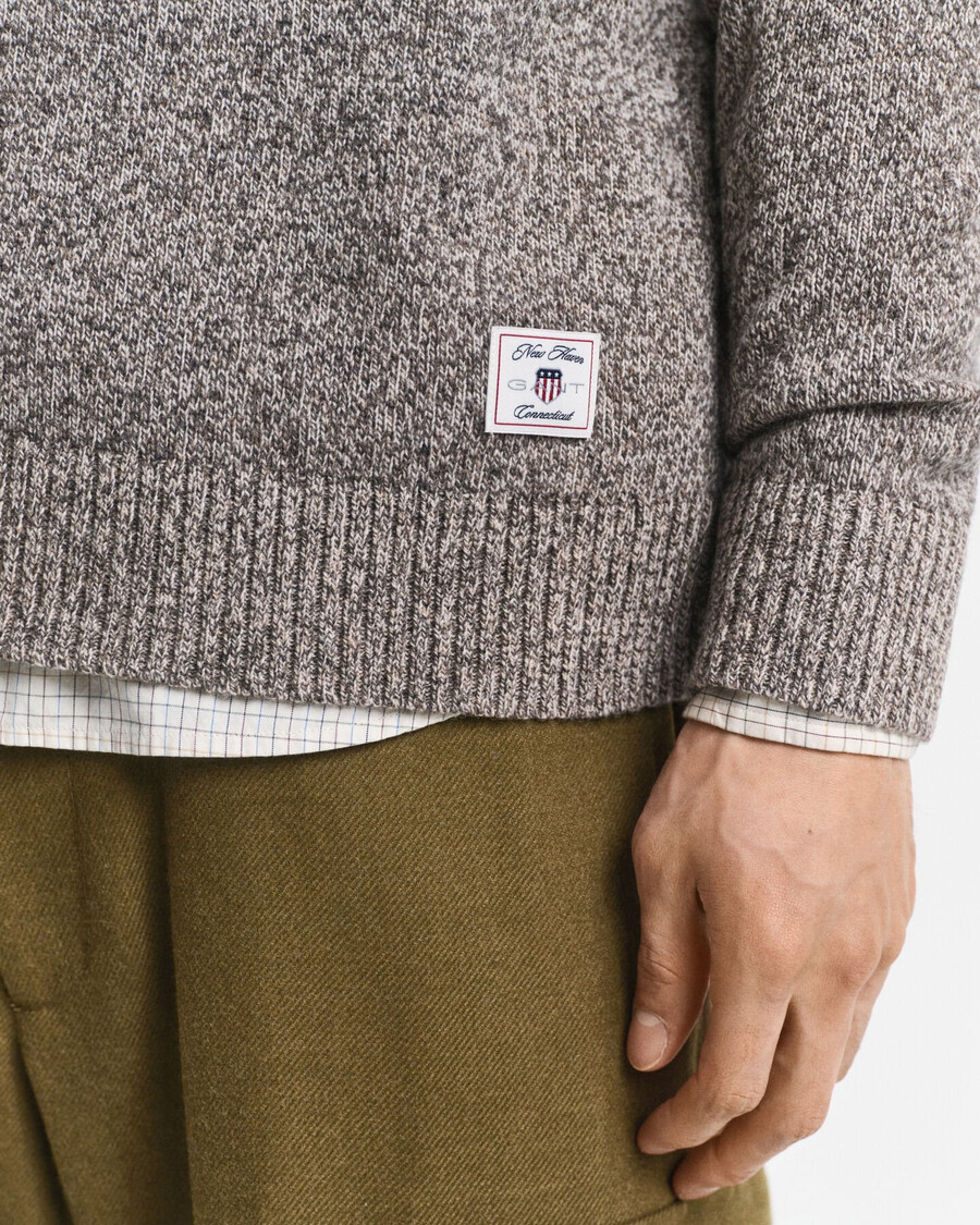 wool blend mouliné crew neck sweater - brown melange
