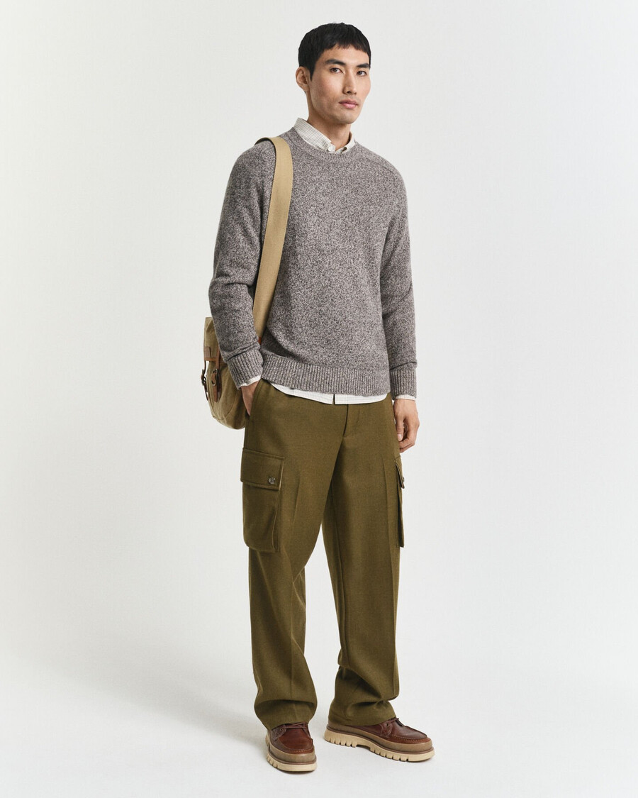 wool blend mouliné crew neck sweater - brown melange