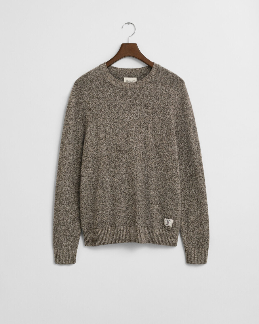 wool blend mouliné crew neck sweater - brown melange