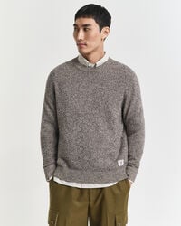 wool blend mouliné crew neck sweater - brown melange