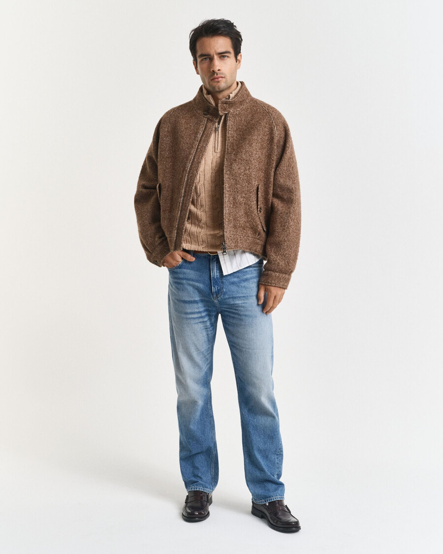 lambswool cable knit halfzip sweater - khaki melange