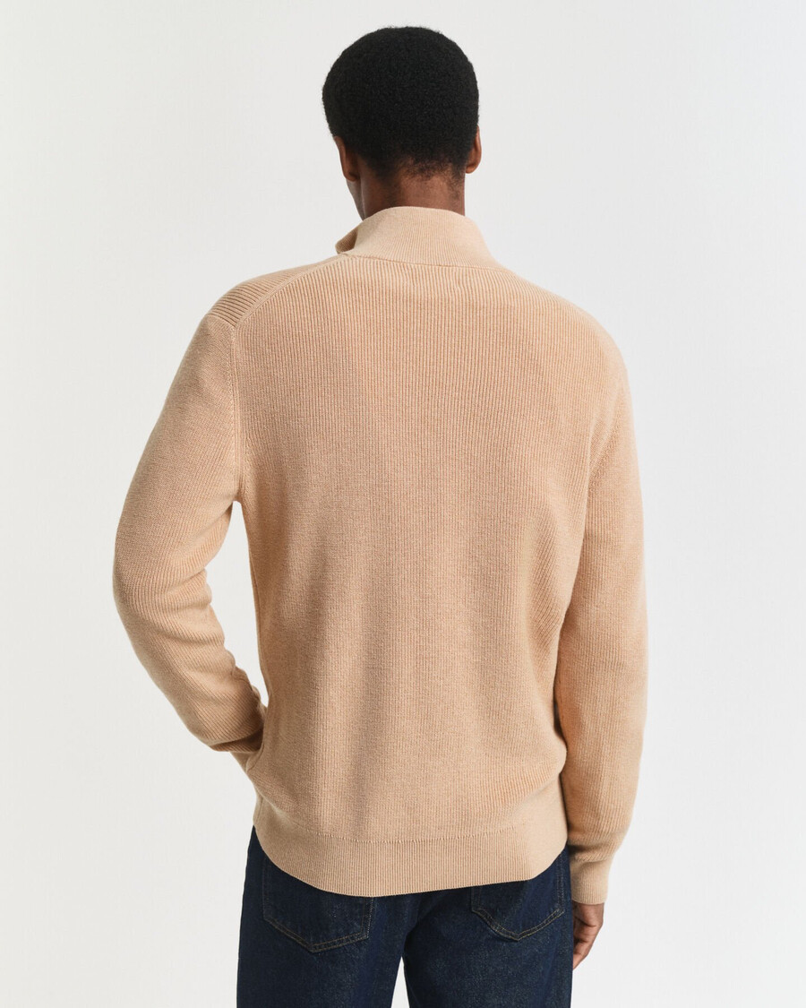 ribbed cotton merino wool halfzip sweater - khaki melange