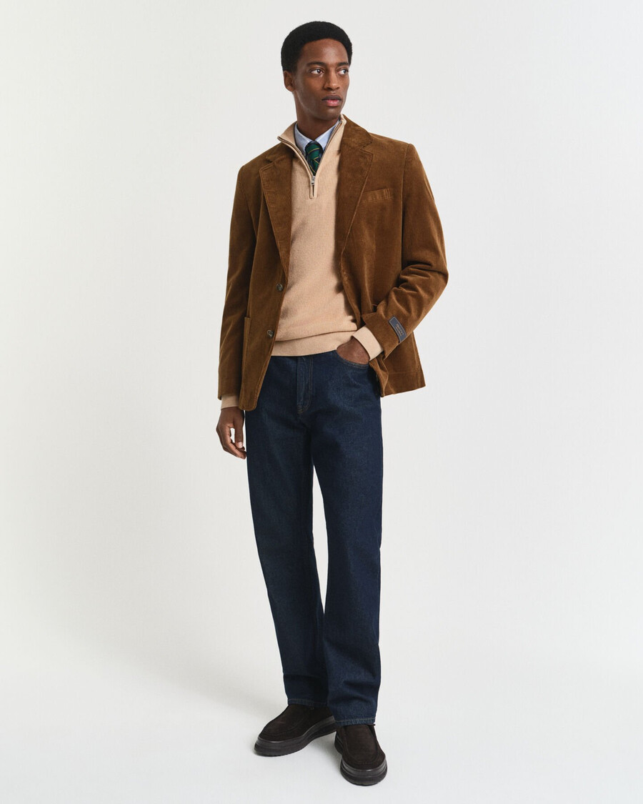 ribbed cotton merino wool halfzip sweater - khaki melange