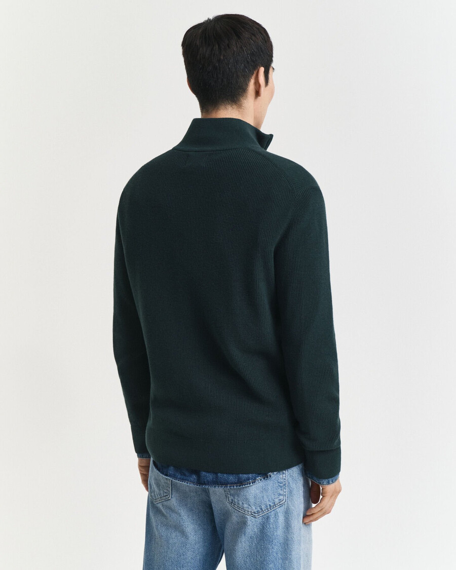 ribbed cotton merino wool halfzip sweater - tartan green