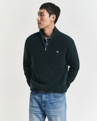 ribbed cotton merino wool halfzip sweater - tartan green