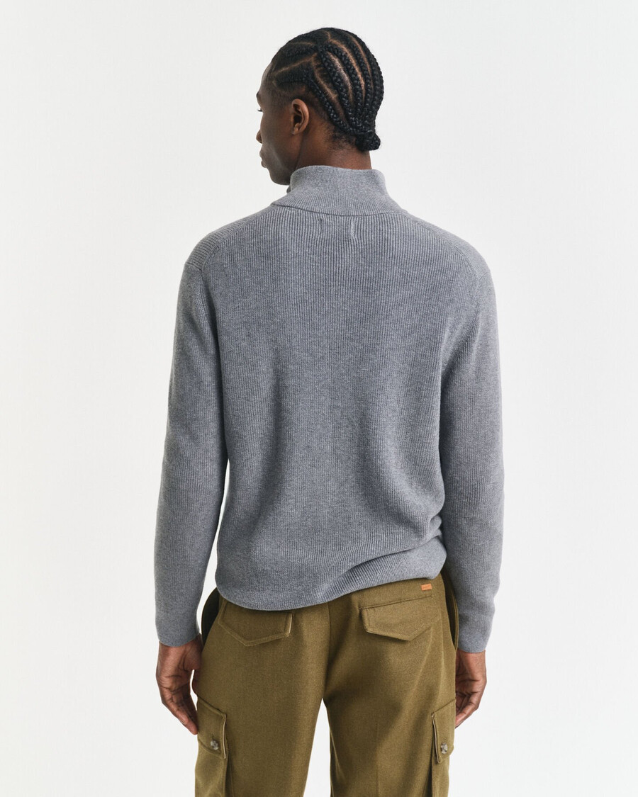 ribbed cotton merino wool halfzip sweater - dark grey melange